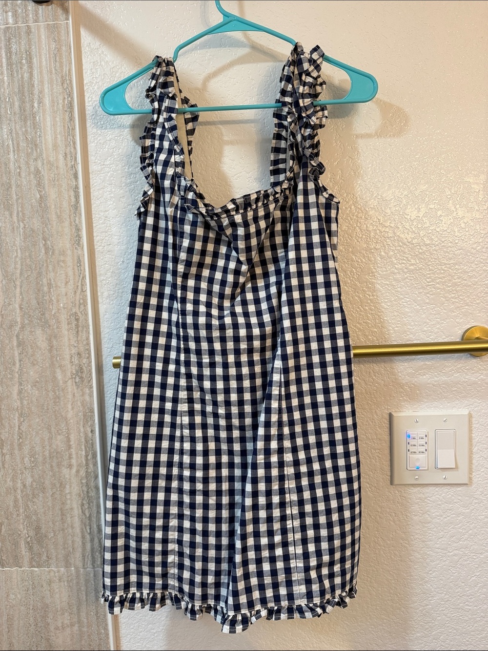 J. Crew Navy and White Gingham Ruffle Strap Mini Dress